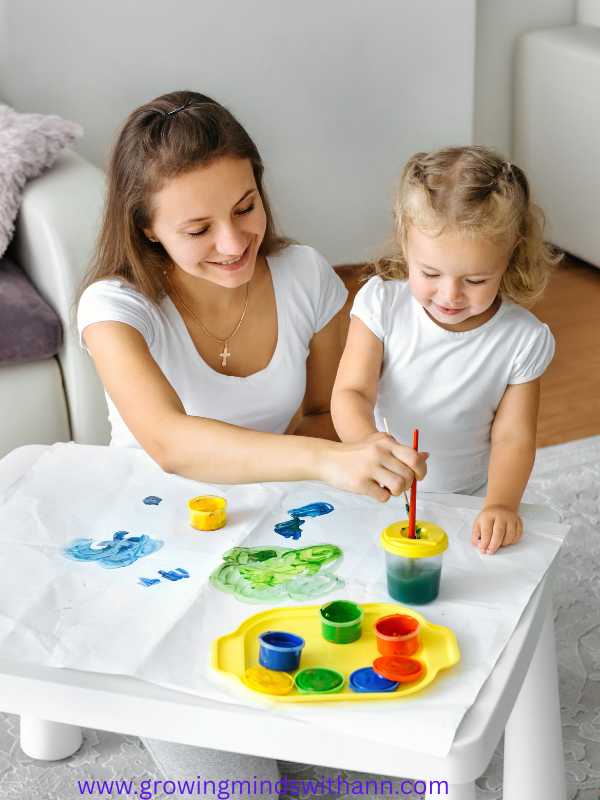 mother-and-daughter-in-white-painting-in-10-proven-homeschooling-tips-for-preschoolers
