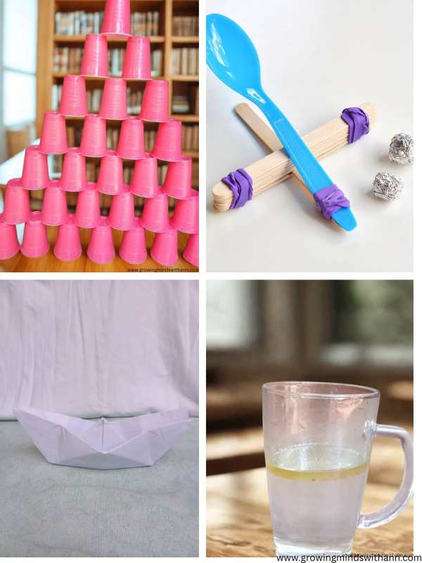 picture-of-tower-cup-challenge-popsicle-stick-paper-boat-oil-and-water-experiment-in-5-simple-STEM-activities-for-kids