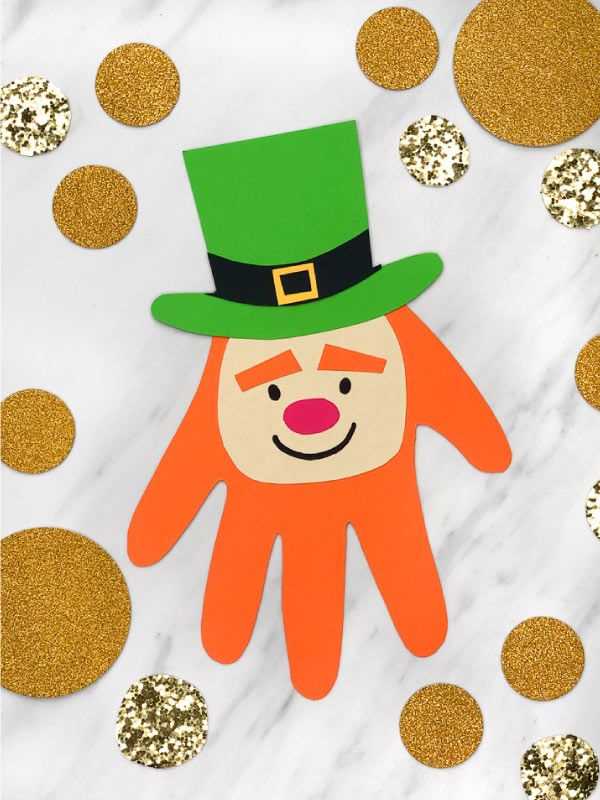 Leprechaun-handprint-made-with-orange-green-and-black-colors.