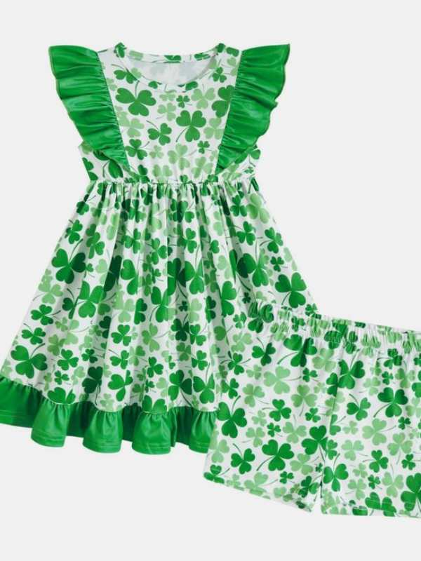 a-gown-and-short-that-is-printed-shamrock-in-lovely-St-patrick's-day-kids-outfit-ideas.