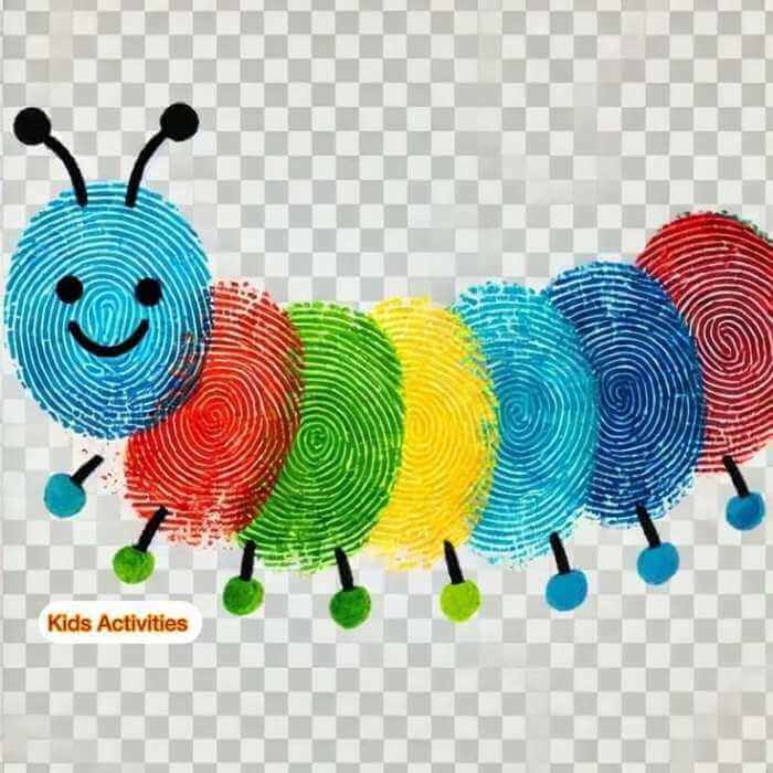 Fingerprint-caterpillar-made-from-blue-red-green-and-yellow-fingerprint.