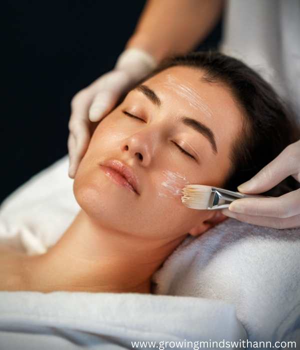 Mom-receiving-facial-treatment-in-motherhood-vision-board-for-intentional-parenting.