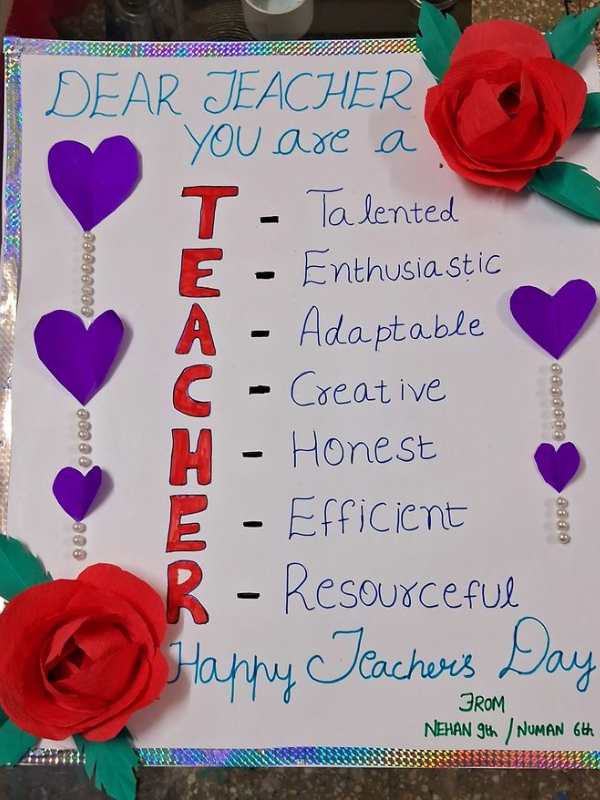 Wall-chart-where-each-letter-of-teacher-is-representated-with-a-word-in-creative-teacher's-day-decoration-ideas-for-classrooms.