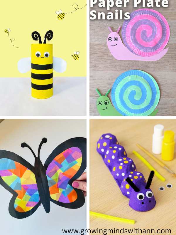 4-grid-picture-showing-sun-catcher-butterfly-egg-carton-caterpillar-paper-plate-snail-and-toilet-roll-bee.