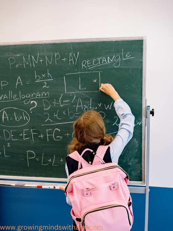 A-girl-writing-on-the-board-with-bag-on-her-back.