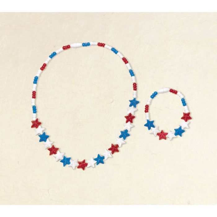 Beaded-Star-Necklace-and-Bracelet-made-with-red-white-and-blue-beads-in-fun-and-creative-4th-of-July-crafts-for-kids.