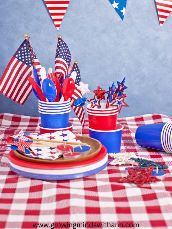 red-and-blue-cups-plates-with-american-flag-hangedon-the-wall-in-fun-4th-of-july-games-your-family-will-love.
