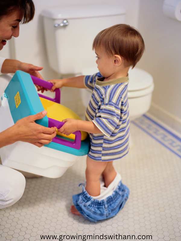 Mom-instructing-her-toddler-to-carry-potty-in-clear-signs-your-toddler-is-ready-for-potty-training.