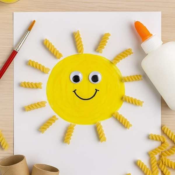Pasta-around-a-circle-on-a-paper-colored-yellow.