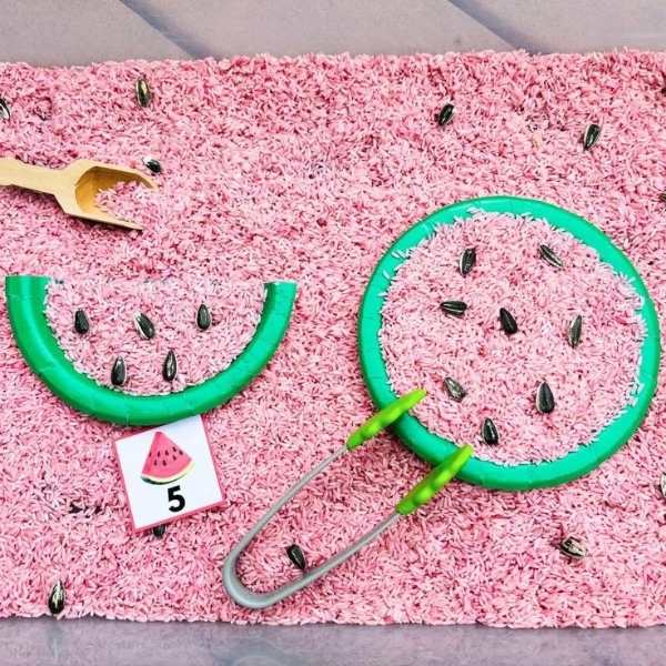 Watermelon-sensory-bean-with-scoops.