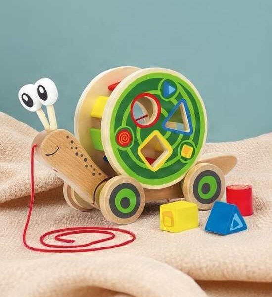 Wooden-snail-toys-with-different-bright colors.