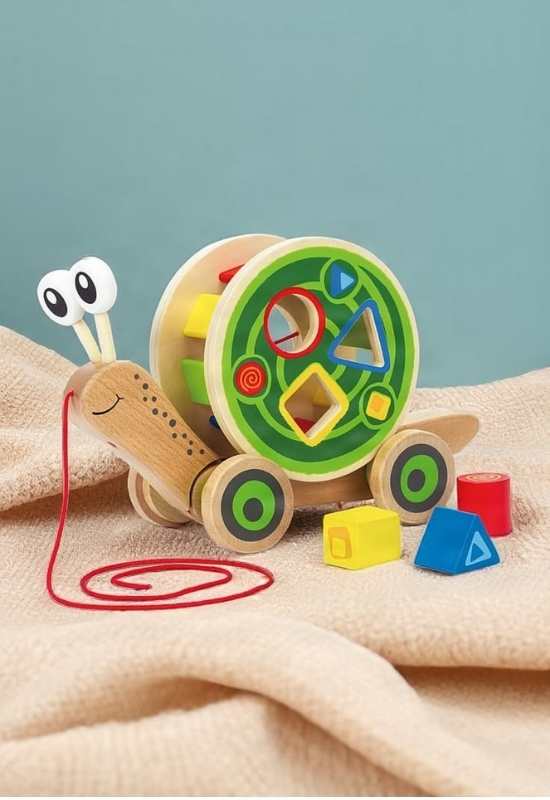 Wooden-snail-toys-with-different-bright colors.