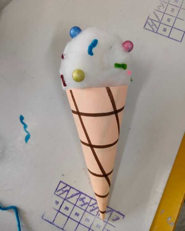Cotton-ball-ice-cream-on-a-white-surface-in-ice-cream-craft-ideas-for-kids.