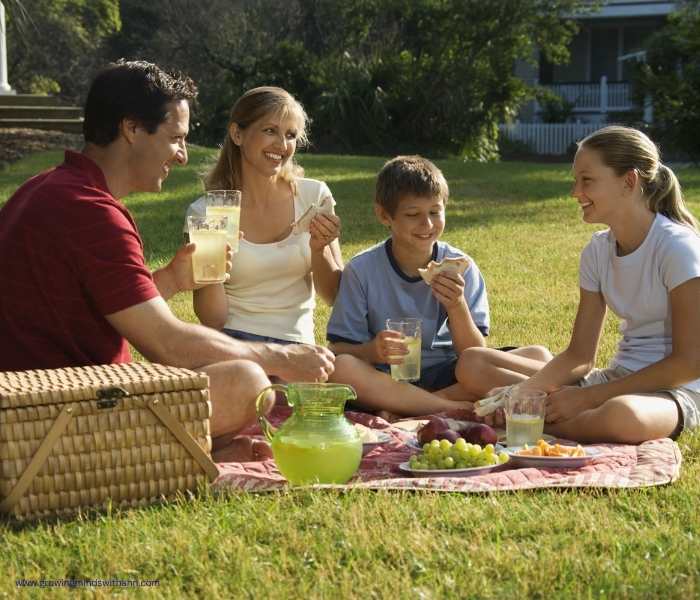 Dad-mom-and-kids-having-fun-picnic.