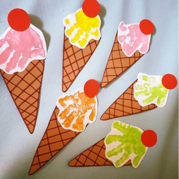 Handprint-ice-cream-designed-with-different-colors-of-handprints-in-ice-cream-craft-ideas-for-kids.
