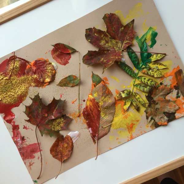 Leave-collage-made-from-different-leaves-in-harvest-craft-ideas-for-kids.