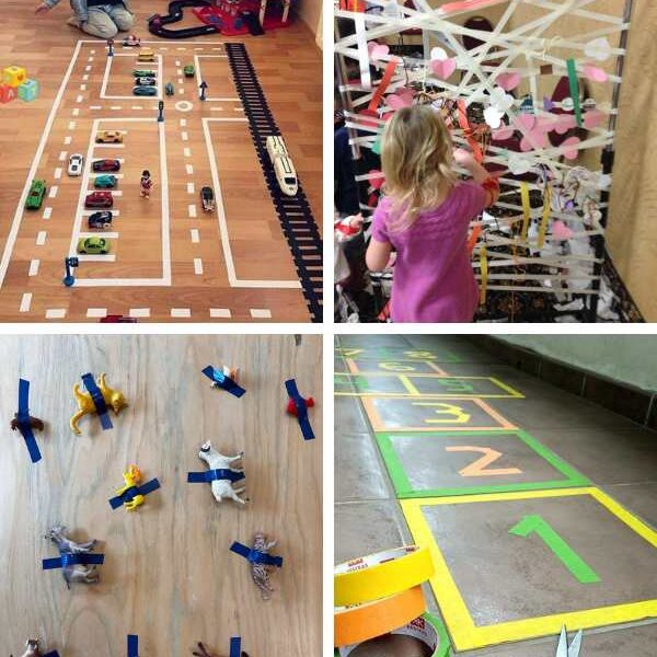 Four-grid-photo-showing-different-types-of-masking-tape-activities-for-toddlers.