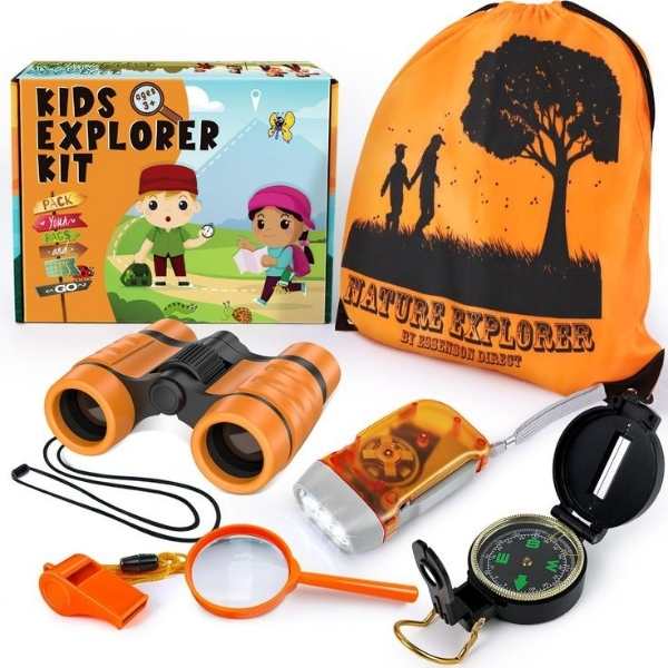 Explorer-kit-with-pair-of-binoculars-on-the-floor.