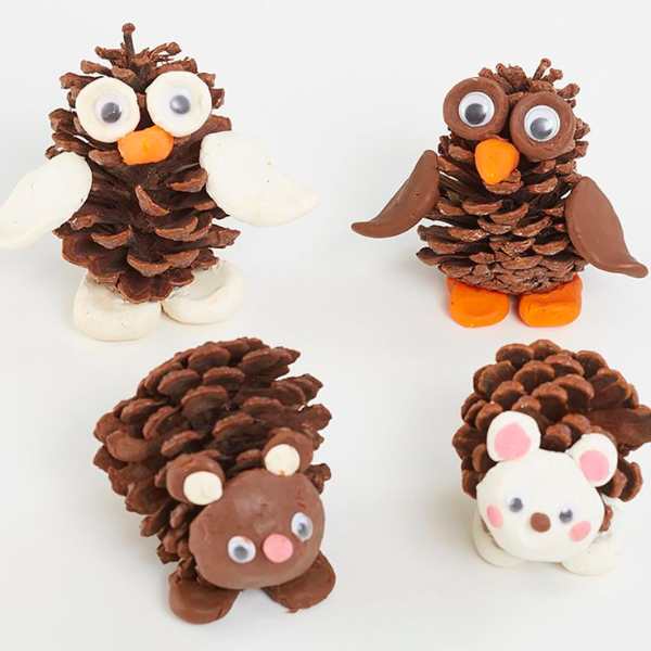 Four-pine-cone-harvest-animals-in-harvest-craft-ideas-for-kids.