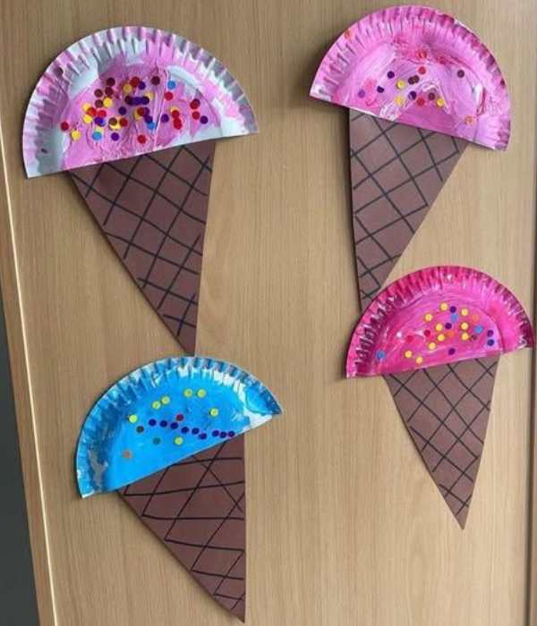 Four-paper-plate-ice-creams-in-ice-cream-craft-ideas-for-kids.