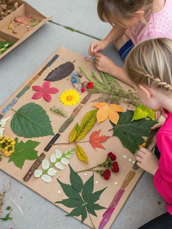 Kids-doing-nature-collage-in-summer-bucket-list-ideas-for-families.