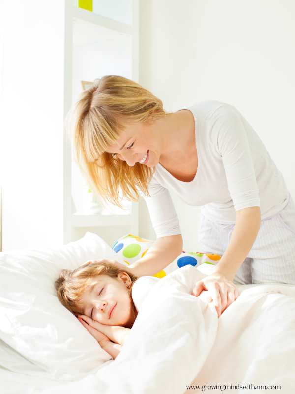Mom-trying-to-wake-her-child-from-sleep-in-back-to-school-sleeping-schedule-for-kids.