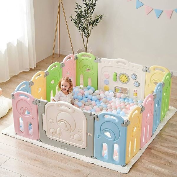 Baby-playing-in-a-foldable-playpen.