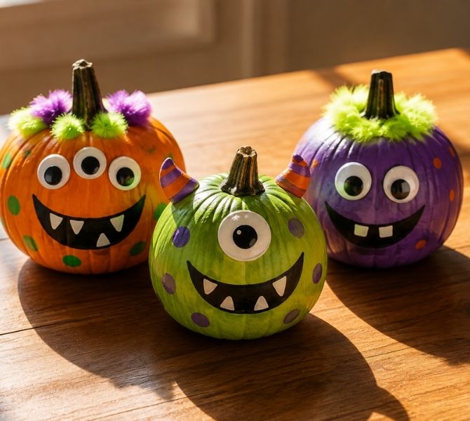 3-funny-monster-pumpkin-painted-with-orannge-green-and-ppurple-colors-in-pumpkin-painting-ideas-for-kids.