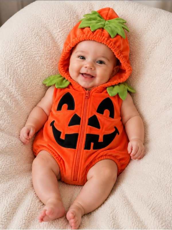 Baby-dresed-in-pumpkin-costume-in-baby's-first-halloween-costume-ideas.
