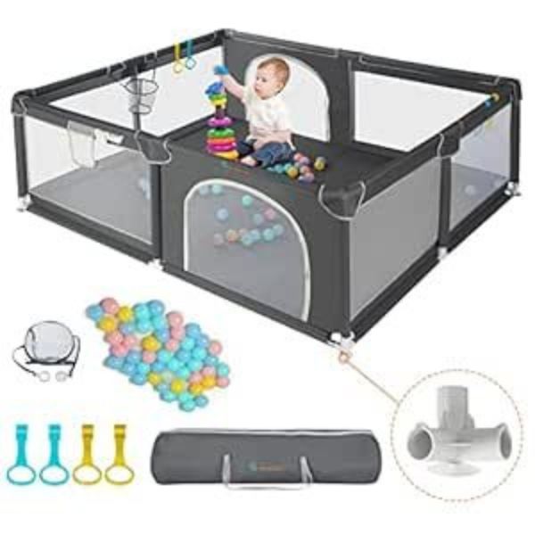 Baby-playing-in-a-mesh-playpen-best-baby-playpen-ideas-for-babies-and-toddlers.
