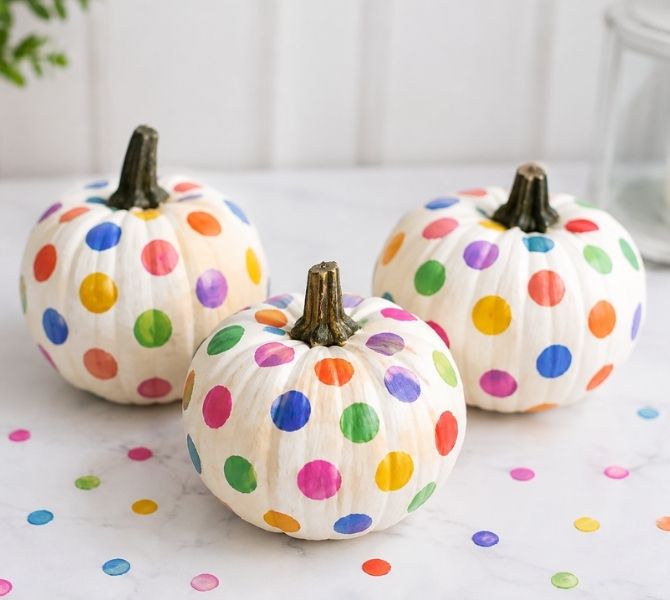 Polka-Dot-Pumpkin-painted-with-red-yellow-blue-green-and-pink-paint.
