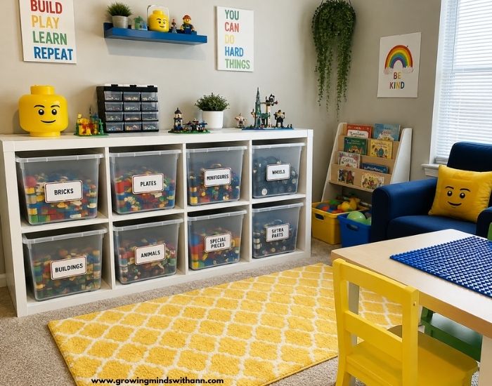 Eight-transparent-LEGO-storage-box-arranged-in-a-shelve-in-LEGO-storage-and-organization-ideas-for-kids'-spaces.