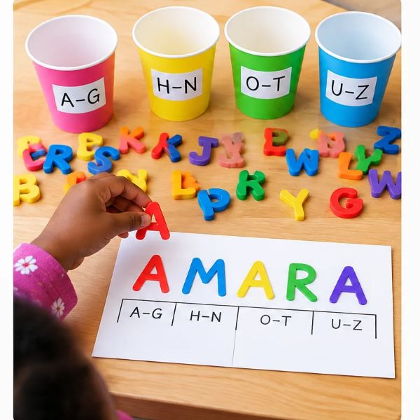 Child's-hand-sorting-the-letters-in-the-name-Amara.